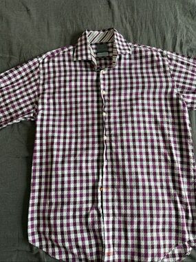 Thomas Dean Purple and White Gingham Button-Down Shirt